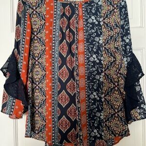 Van Heusen Navy and Orange Patchwork Blouse